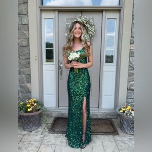 Emerald Green Sequin Prom Dress